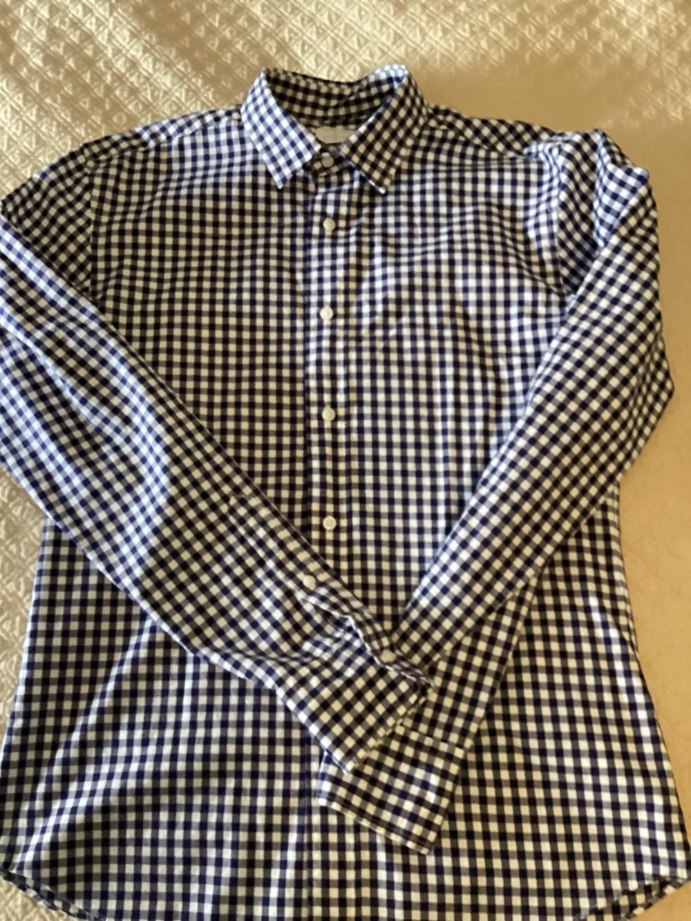 Jcrew Crewcuts boys size 16 navy blue gingham check Oxford shirt